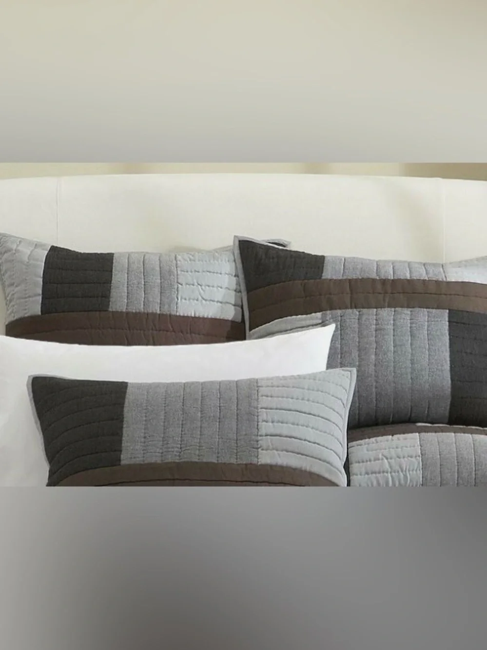 Pottery Barn Tonal Block Quilted Standard Shams Set of 2 Black Grey Brown